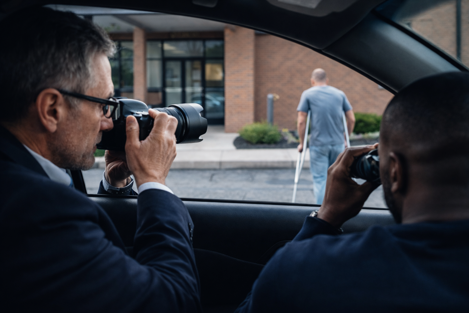 Investigators conducting surveillance on an individual during a workers compensation disability investigation